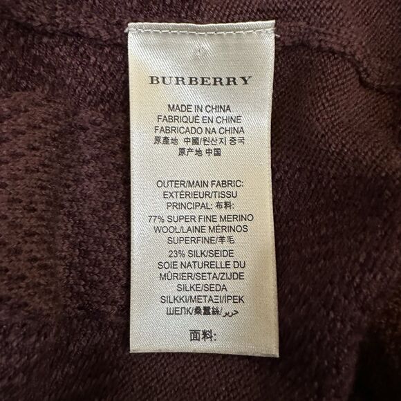 Burberry Brit Burgundy Merino Wool Silk Knit  Cardigan Size XS Minimalist Prep - Picture 8 of 13